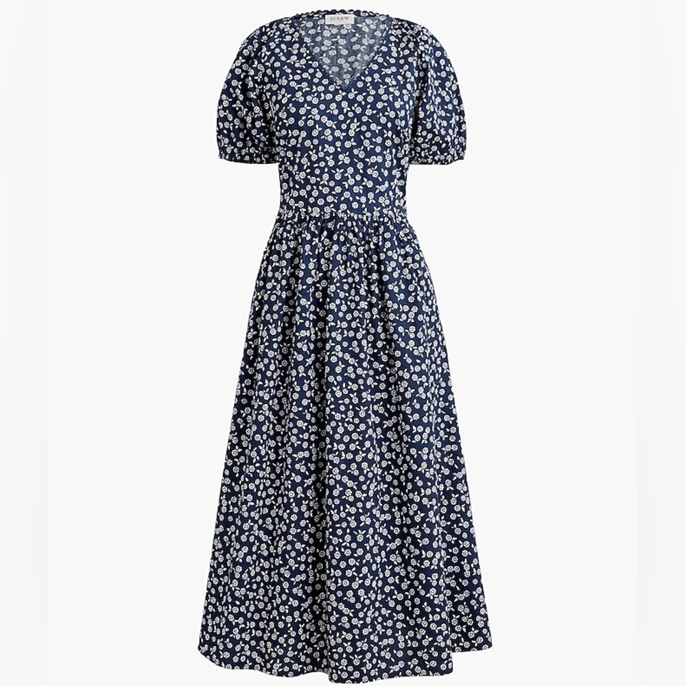 J. Crew Printed Lace-trim Midi Dress